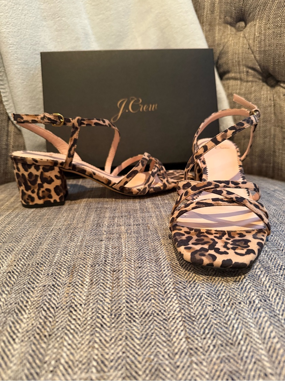 J. Crew Leopard Print Strappy Block Heel Sandals - size 7.5 - Picture 7 of 11
